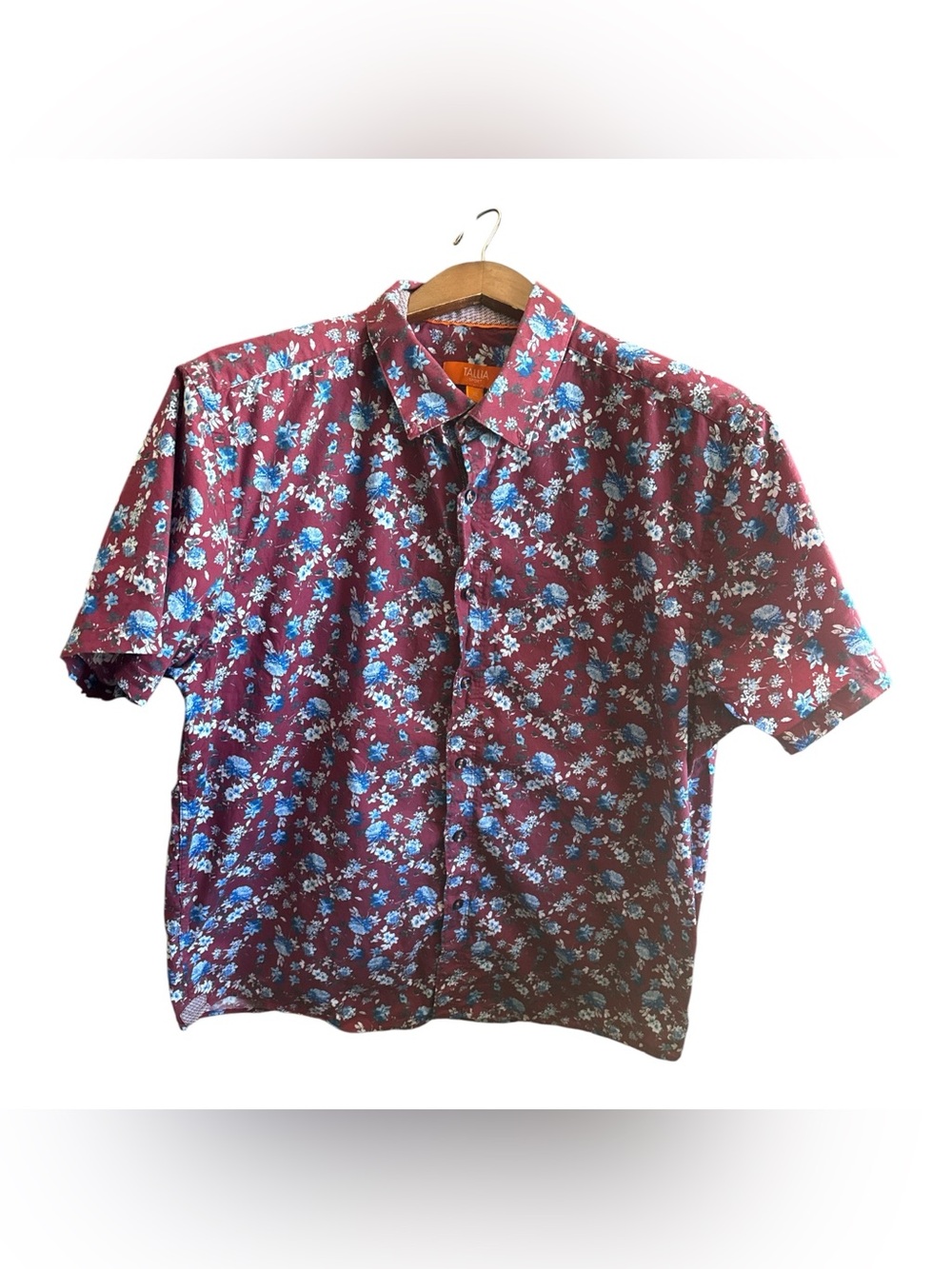 TALLIA Sport Men's XL Short-Sleeve Floral Button-Down Shirt - Burgundy & Blue